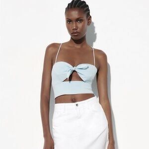 Zara Sky Blue Tie-Front Crop Top